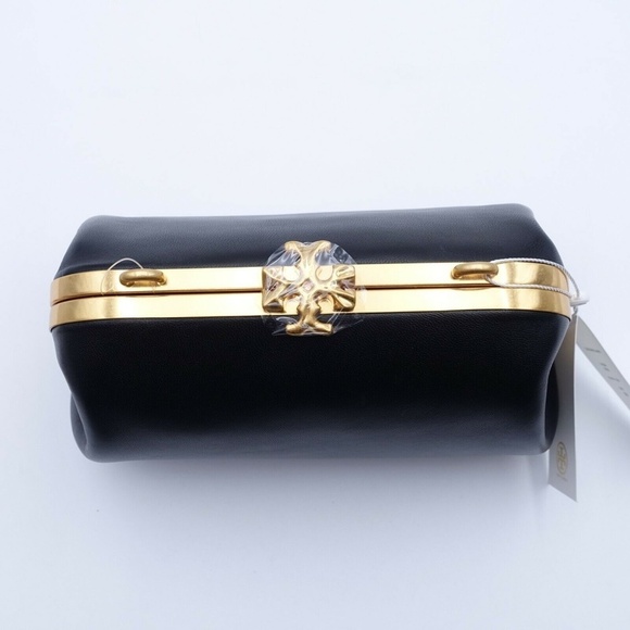 NEW Tory Burch Women's Cleo Small Leather Bag 74139-001 Black/Gold $598 MSRP - Picture 8 of 11